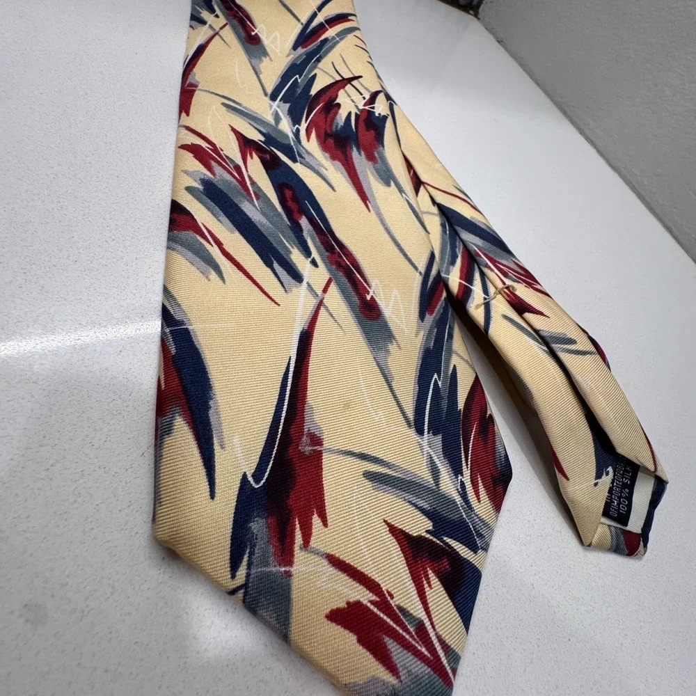Vintage Lands End Tie Floral Abstract 100% Silk USA Made Hand Sewn Old Money‎